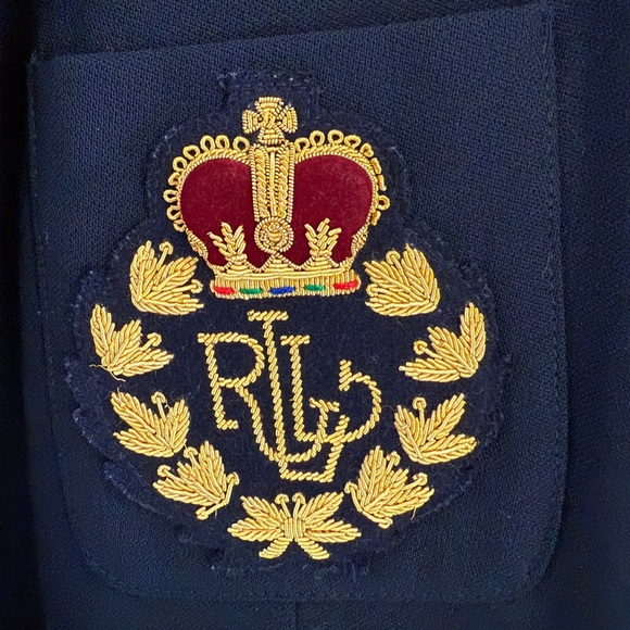 Lauren Ralph Lauren Navy Crest Blazer Vintage Worsted Wool 14p Gold Buttons - Picture 2 of 9